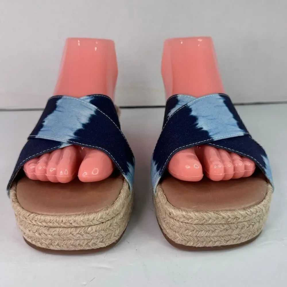 NWOB! Lucky Brand Gayte Espadrilles Slip On Denim Blue Tie Dye Sandals Sz 7.5